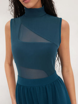 High Neck Solid Cut Out Patched Wide Leg Jumpsuit