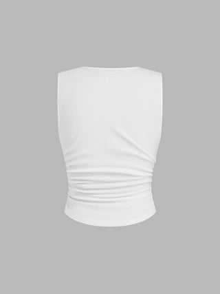 Cotton-blend V-neck Ruched Tank Top