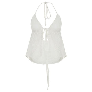 Halter lace self tie backless top