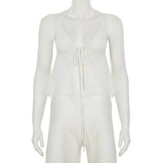 Halter lace self tie backless top