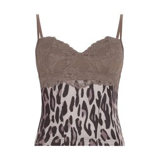 Sweetheart neck leopard print lace hem cami top