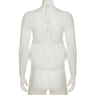 Halter lace self tie backless top