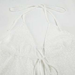 Halter lace self tie backless top