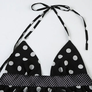 Halter v neck polka dot backless mini dress