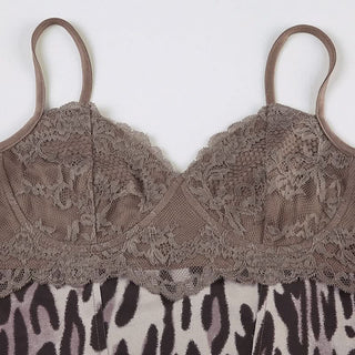 Sweetheart neck leopard print lace hem cami top