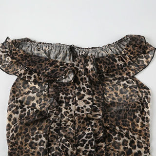 Halter ruffle leopard print backless top