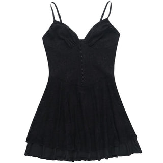 V neck lace button cami mini dress