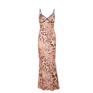 Leopard print v neck cami maxi dress