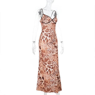 Leopard print v neck cami maxi dress