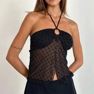 Halter o ring mesh crop top