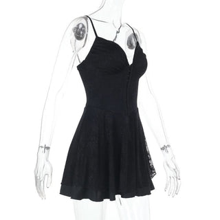 V neck lace button cami mini dress