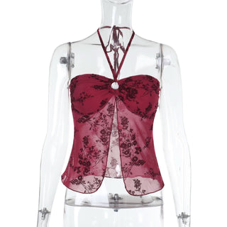 Halter o ring mesh crop top