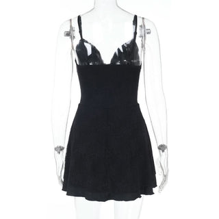 V neck lace button cami mini dress