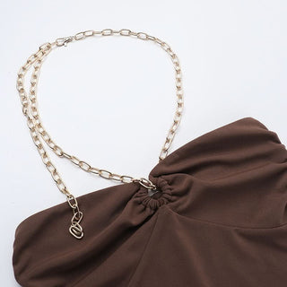 Halter metal chain ruffle mini dress