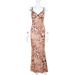 Leopard print v neck cami maxi dress