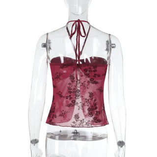 Halter o ring mesh crop top