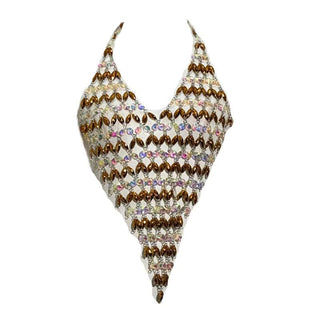 Halter v neck beaded hollow out backless cut out top