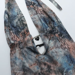 Halter v neck backless contrast maxi dress