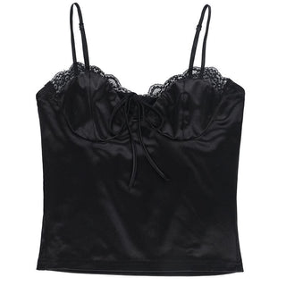 Lace hem satin bowknot cami top