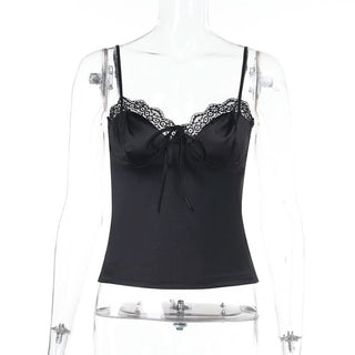 Lace hem satin bowknot cami top