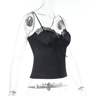 Lace hem satin bowknot cami top