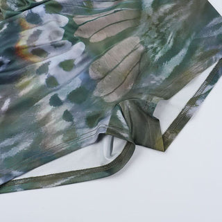 Halter v neck backless self tie contrast romper