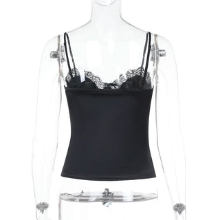 Lace hem satin bowknot cami top