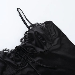 Lace hem satin bowknot cami top