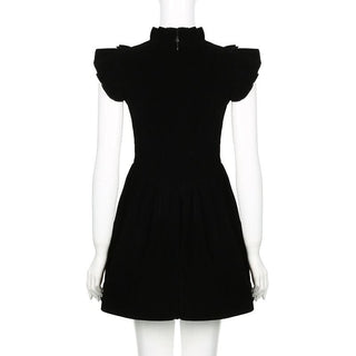 Ruffle bowknot cap sleeve zip-up velvet mini dress