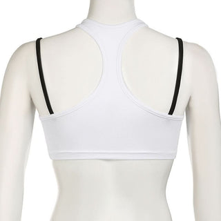 Crewneck hollow out letter pattern patchwork cut out top