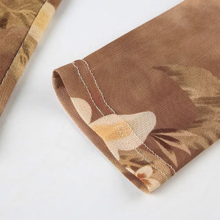 Off shoulder long sleeve flower print contrast top