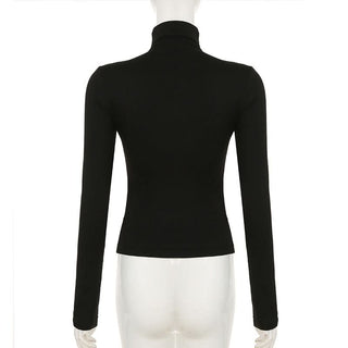 Hollow out long sleeve high neck irregular solid cut out top