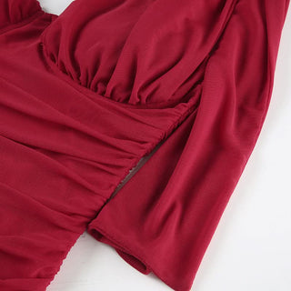 Ruched halter irregular backless red top