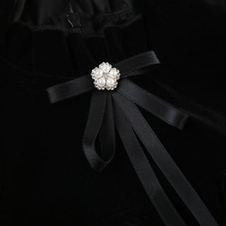 Ruffle bowknot cap sleeve zip-up velvet mini dress