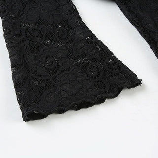 Irregular long sleeve lace one shoulder solid top