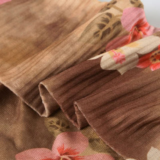 Off shoulder long sleeve flower print contrast top