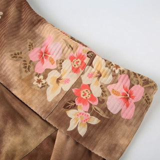 Off shoulder long sleeve flower print contrast top