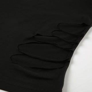 Hollow out long sleeve high neck irregular solid cut out top