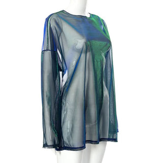 Long sleeve sheer mesh crewneck contrast top