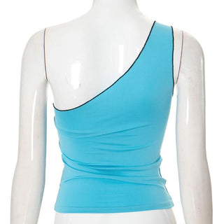 Irregular o ring one shoulder character pattern top