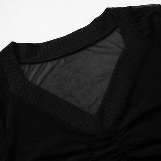 Long sleeve ruched mesh v neck gloves top