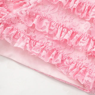 Long sleeve hollow out lace ruffle bowknot romper