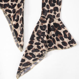 Leopard print v neck self tie long flared sleeve top