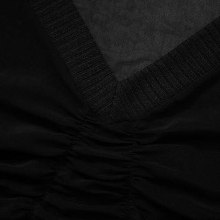 Long sleeve ruched mesh v neck gloves top