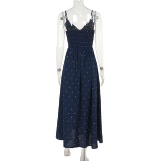 Polka dot v neck smocked contrast cami midi dress