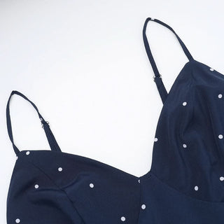 Polka dot v neck smocked contrast cami midi dress