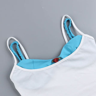 V neck flower applique backless contrast cami top