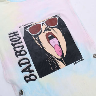 Hollow out high neck letter avatar pattern cut out mini dress