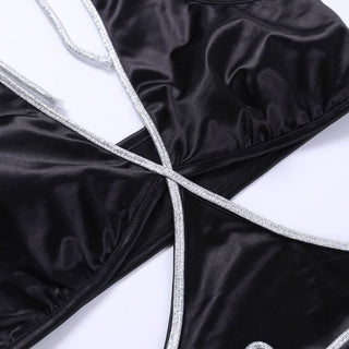 Halter self tie irregular deep V neck mini dress