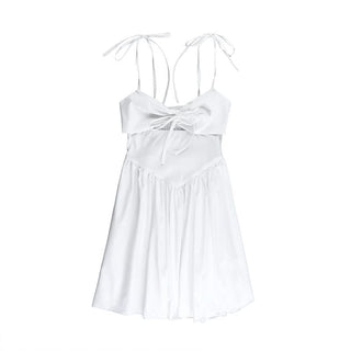 Self tie ruched hollow out smocked cami cut out mini dress
